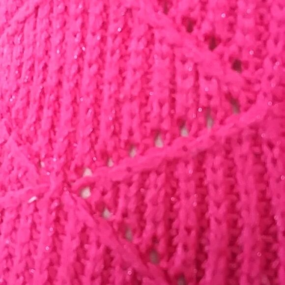 SO Sweater Hot Pink Metallic Thread Scoop Neck Tunic Hi Low Split Hem Y2… - Picture 11 of 15